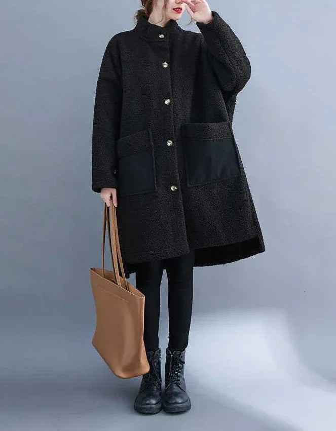 Women’s Casual Loose Patch Pockets Sherpa Coat - Islinen