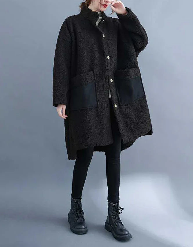 Women’s Casual Loose Patch Pockets Sherpa Coat - Islinen