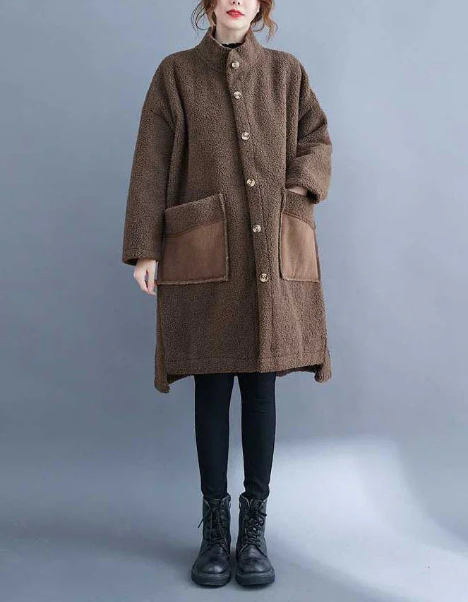 Women’s Casual Loose Patch Pockets Sherpa Coat - Islinen