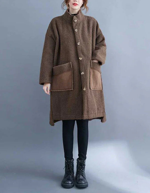 Women’s Casual Loose Patch Pockets Sherpa Coat - Islinen