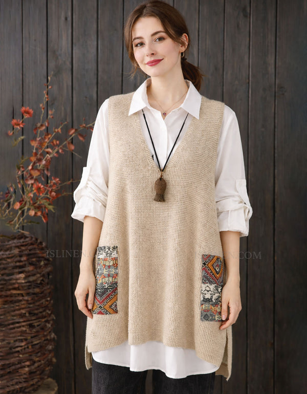 Women’s knitted sweater vest with patch pockets and relaxed fit