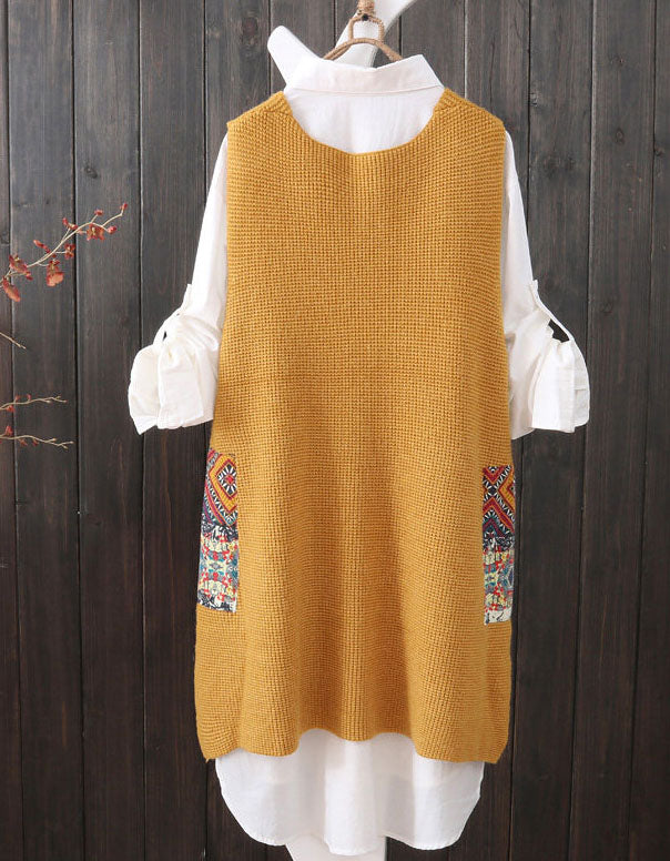 Women’s casual knit vest with decorative pockets for everyday wear back view