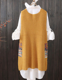 Women’s casual knit vest with decorative pockets for everyday wear back view