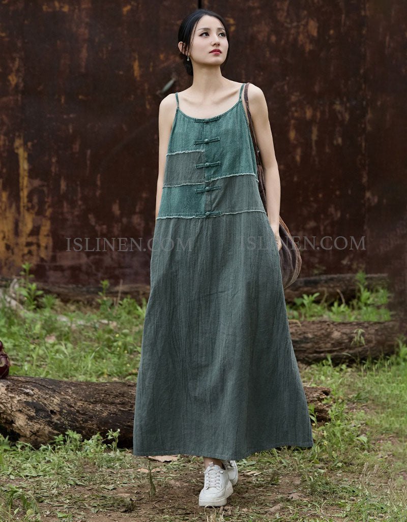 Vintage Style Linen Maxi Dress – Loose Fit Summer Boho Dress for Women