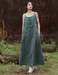 Vintage Style Linen Maxi Dress – Loose Fit Summer Boho Dress for Women