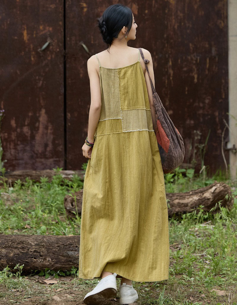 Rustic Linen Maxi Dress for Women – Vintage Inspired Summer Dress Back View