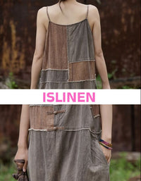 Women’s Casual Patchwork Sleeveless Linen Maxi Dress