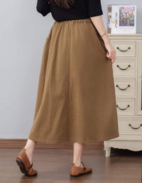 Women’s Utility Midi Skirt – High Waist Button Front A-Line Skirt
