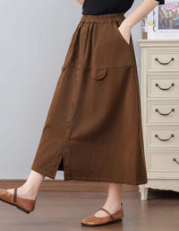 Women’s A-Line Midi Skirt – High Waist Button Front Utility Style
