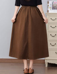 Women’s Vintage Inspired Button Front Midi Skirt – High Waist A-Line