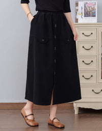 Women’s Brown Button Front Midi Skirt – High Waist A-Line Skirt