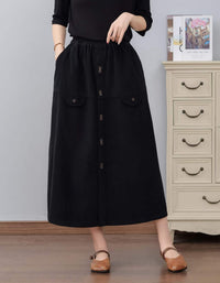 Women’s High Waist Button Front Midi Skirt – Casual A-Line Style