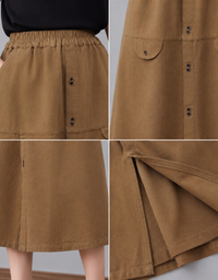 Women’s Everyday Midi Skirt – High Waist Button Front A-Line Style