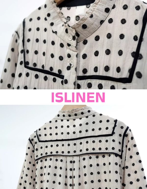 Relaxed fit women blouse with polka dot pattern and button closure