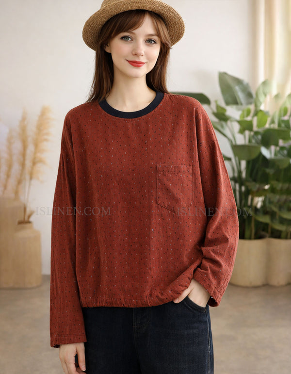 Women’s red polka dot cotton blouse front view