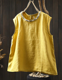 Women’s Casual Pure Color Linen Sleeveless Shirt