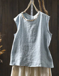 Women’s Casual Pure Color Linen Sleeveless Shirt