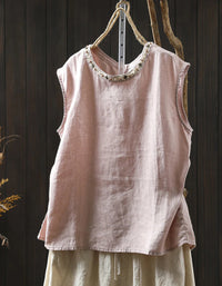 Women’s Casual Pure Color Linen Sleeveless Shirt
