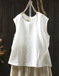 Women’s Casual Pure Color Linen Sleeveless Shirt