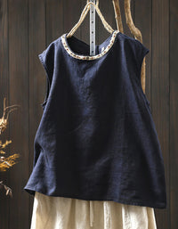Women’s Casual Pure Color Linen Sleeveless Shirt
