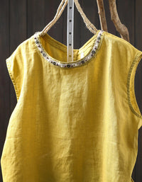 Women’s Casual Pure Color Linen Sleeveless Shirt