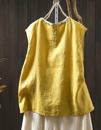 Women’s Casual Pure Color Linen Sleeveless Shirt