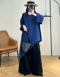 Women's relaxed fit linen tunic blouse with asymmetrical hem