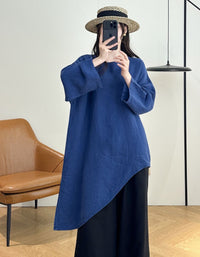 Women's Loose Linen Tunic Top with Bell Sleeves