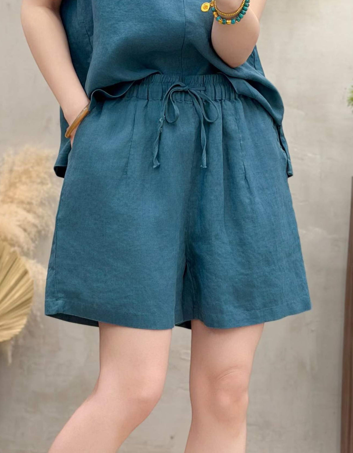Casual Linen Blend Summer Shorts for Women Pockets