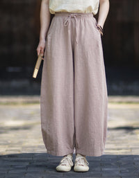 Women's Casual Relaxed Fit Drawstring Wide Leg Linen Pants with Pockets