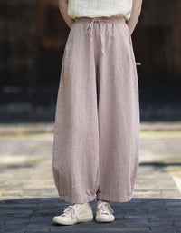 Women's Loose Fit Linen Wide Leg Trousers for Summer Travel