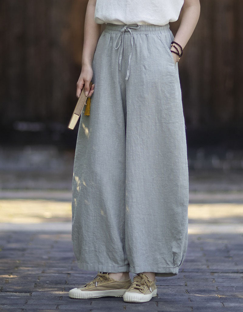 Women's Casual Linen Wide Leg Pants Lightweight Summer Trousers