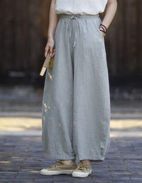 Women's Casual Linen Wide Leg Pants Lightweight Summer Trousers