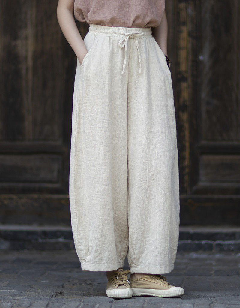 Women's Lightweight Linen Wide Leg Pants Casual Loose Fit Trousers