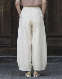 Women's comfortable linen trousers with elastic waist and roomy fit