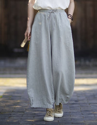 Women's Breathable Linen Palazzo Pants with Drawstring Waist
