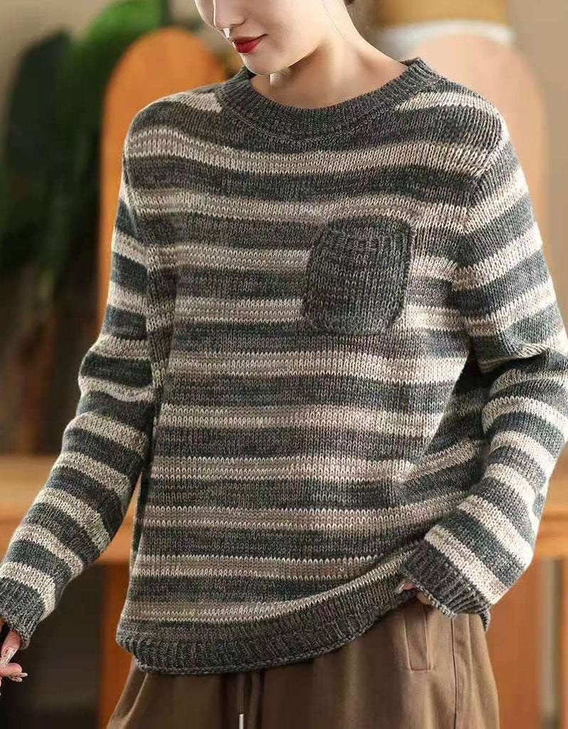 Women's Casual Relaxed Fit Striped Knit Sweater
