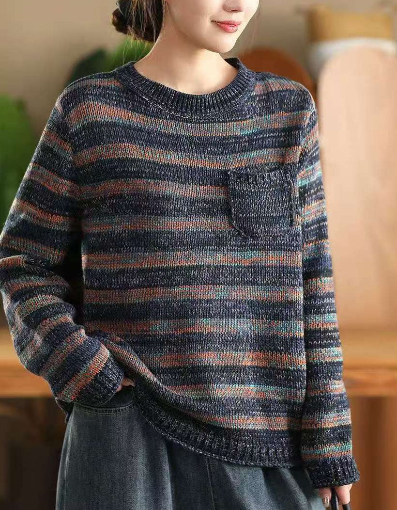 Women's Casual Relaxed Fit Striped Knit Sweater