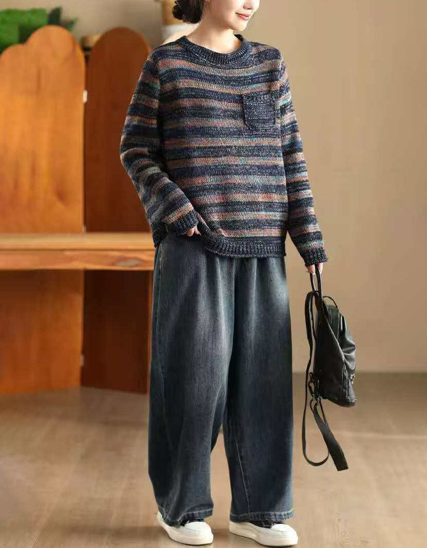 Women's Casual Relaxed Fit Striped Knit Sweater