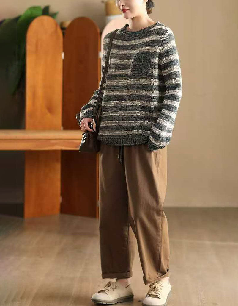 Women's Casual Relaxed Fit Striped Knit Sweater