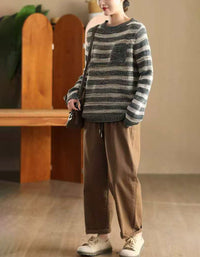 Women's Casual Relaxed Fit Striped Knit Sweater