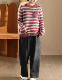 Women's Casual Relaxed Fit Striped Knit Sweater