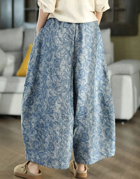 Vintage boho blue pants for women flowy casual style