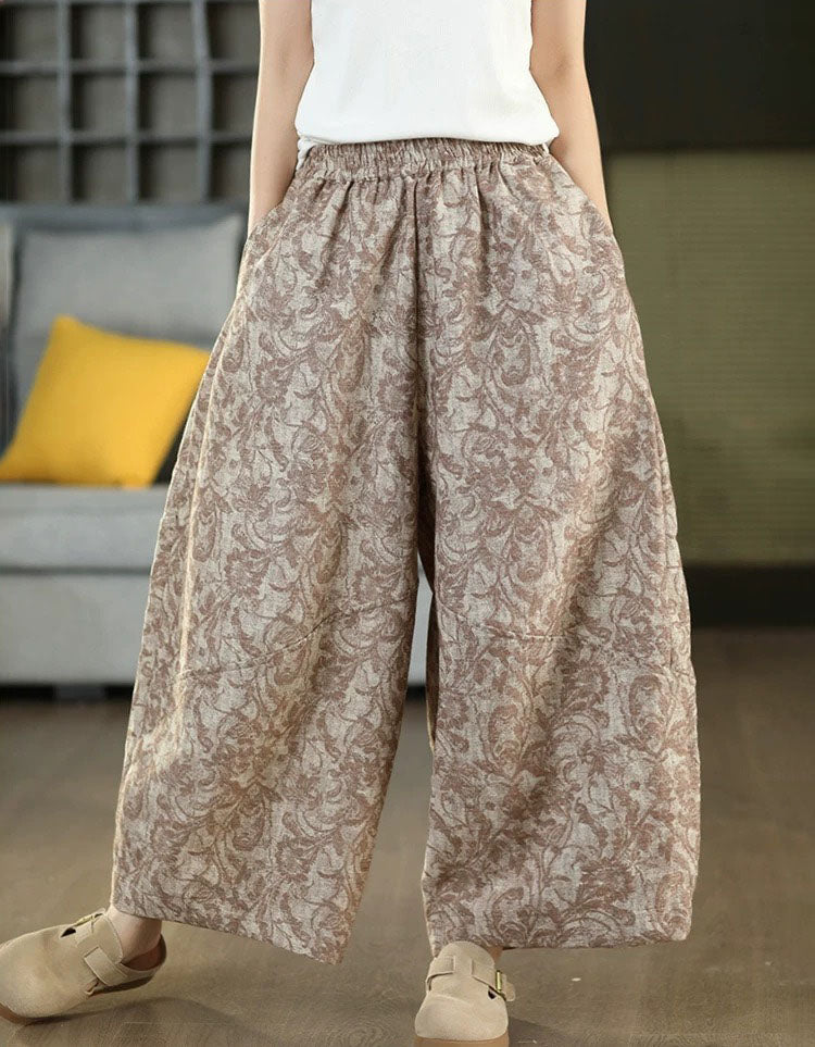 Women’s relaxed fit printed trousers with elastic waist design