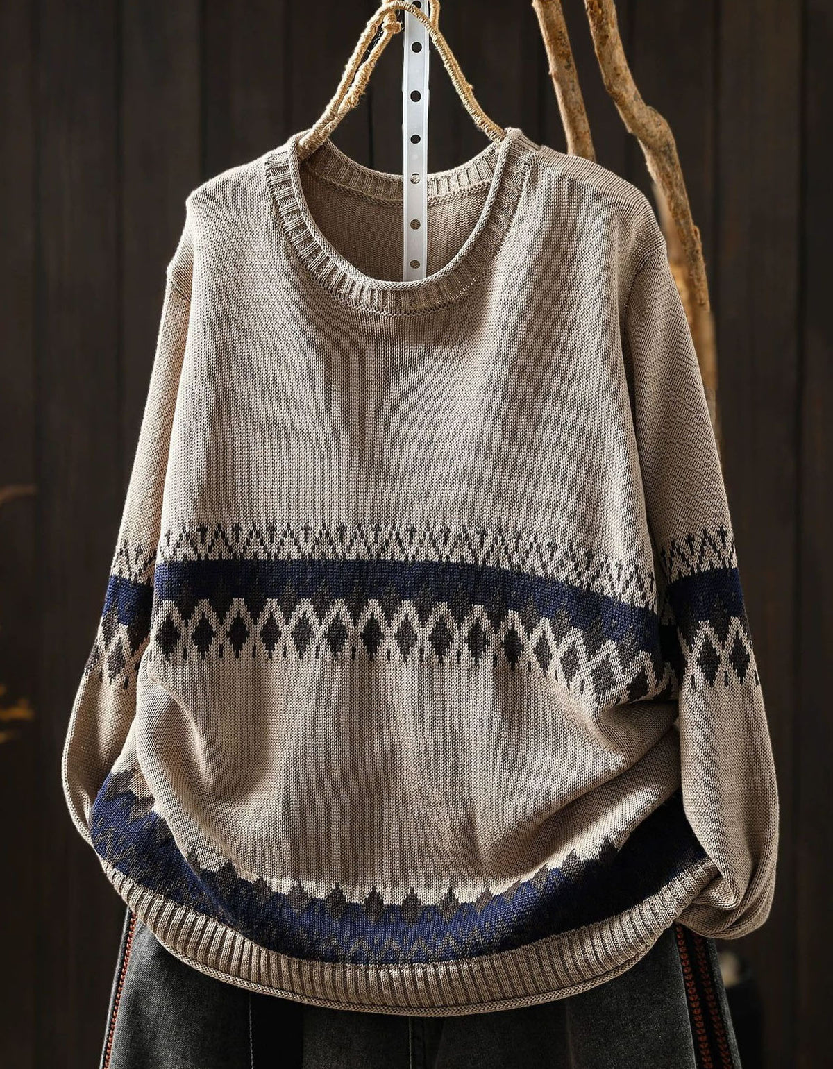 Black Green Geometric Sweater for Women – Casual Knit Pullover