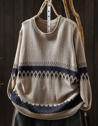 Black Green Geometric Sweater for Women – Casual Knit Pullover