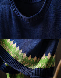 Women’s Casual Geometric Knit Sweater – Crew Neck Black Pullover