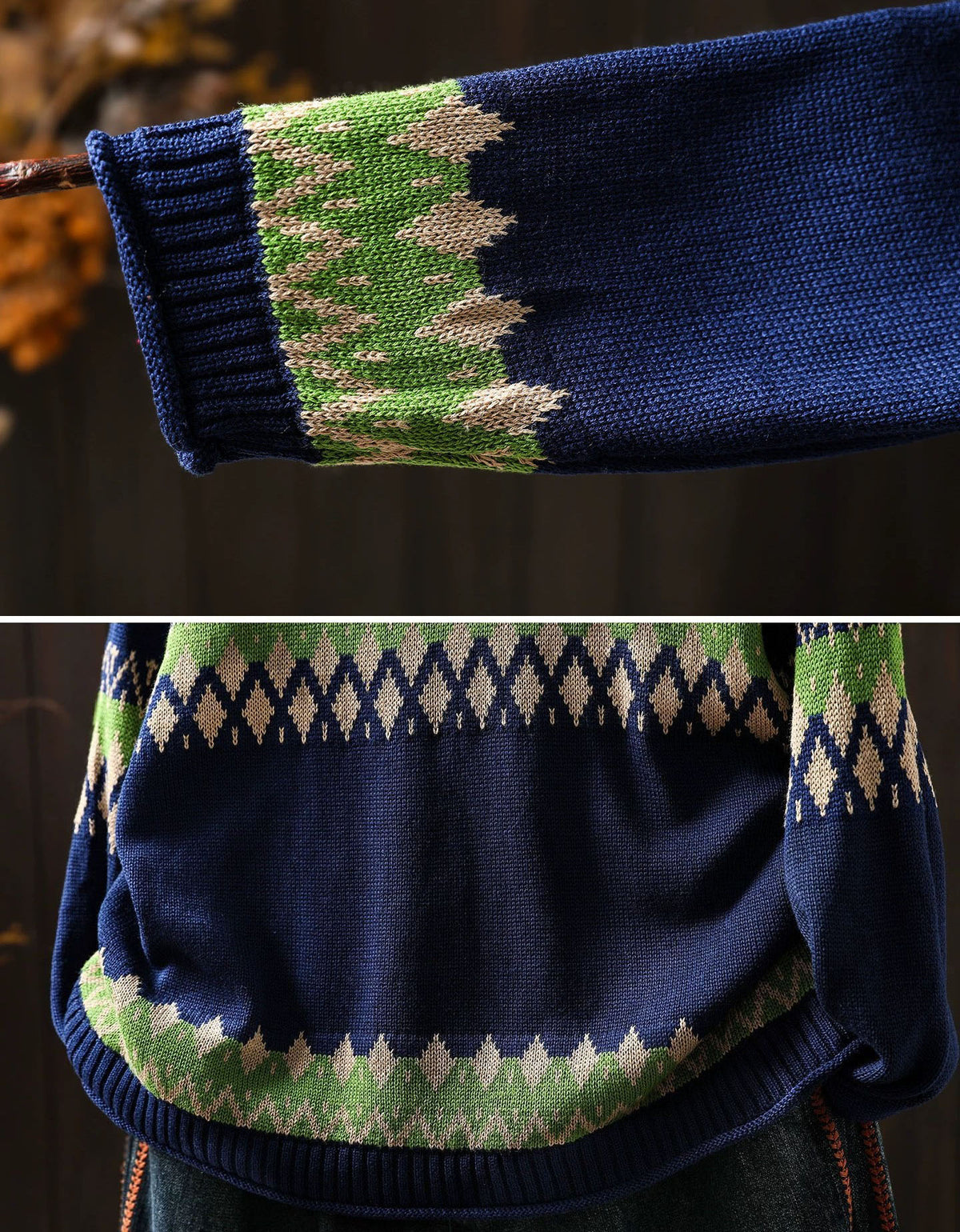 Black Green Pattern Knit Sweater for Women – Vintage Pullover