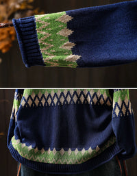 Black Green Pattern Knit Sweater for Women – Vintage Pullover