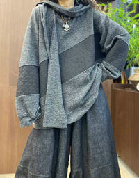 Women's Artistic Gray Color Block Oversized Hoodie